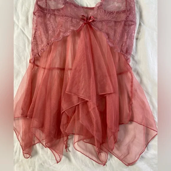 Vintage Y2k Sheer Pink Lace Hanky Hem Fairy Cami Top Whimsigoth Fairy - Picture 9 of 16